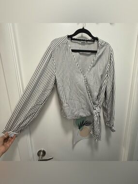 GAP White and Black Striped Wrap Blouse